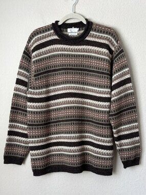 Vintage 100% Alpaca Hand Knitted Roll Neck Striped Sweater